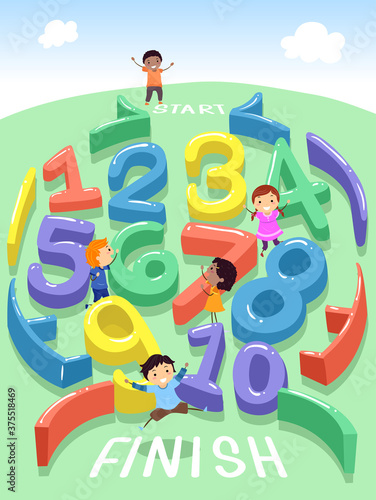 Stickman Kids Maze Numbers ...