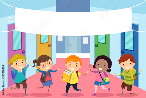 Stickman Kids Student School Hall Banner