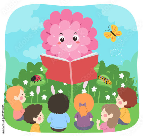 Kids Flower Mascot Read Boo...