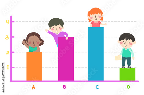 Kids Colorful Bar Graph Waving Illustration