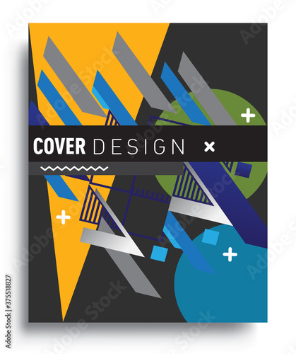 Cover design template with geometric object, arrangement of abstract lines and style graphic geometric elements. Applicable for placards, brochures, posters, covers and banners. Vector Design