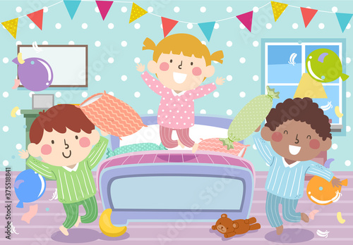 Kids Pajama Bedroom Party Bunting Illustration