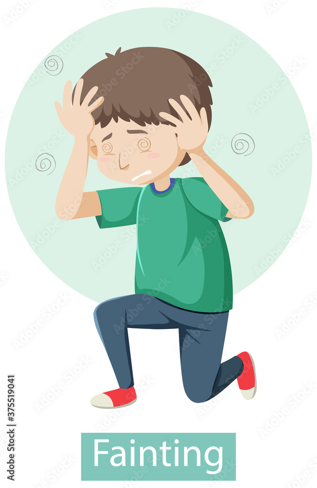 Cartoon character with fainting symptoms Cartoon character with fainting symptoms