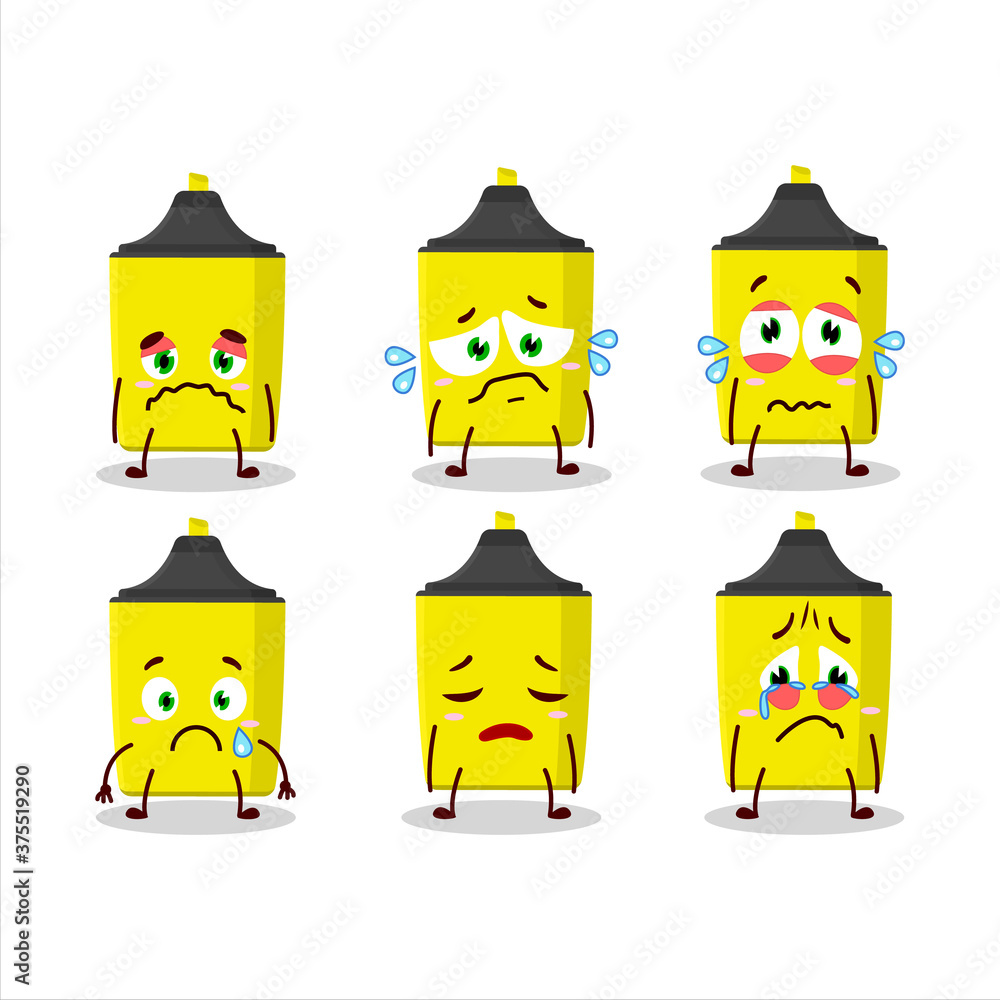 Yellow highlighter cartoon character with sad expression
