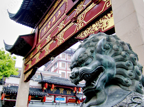 Photography Yuyuan Market or Bazaar, Shanghai, China - 16 April 2019 : An image of a Chinese Lion gate or Imperial guardian lions, was captured