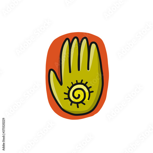Esoteric icon hand with spiral. Isolated on white