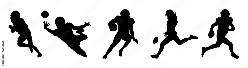 American Football Players Silhouettes Five Vector.