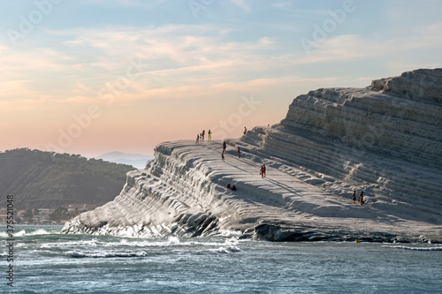 Tableau sur toile Beautiful sunset at the Stair of The Turks on the coast of Realmonte, Agrigento,