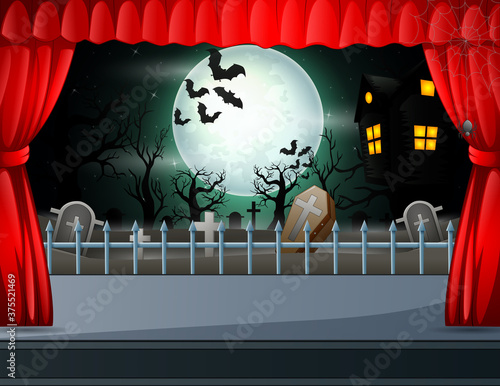 Halloween night background concept on stage illustration