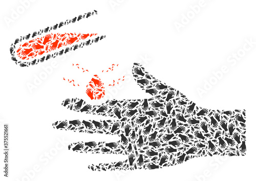 Vector acid damaged hand mosaic is composed of scattered recursive acid damaged hand elements. Recursive collage of acid damaged hand.