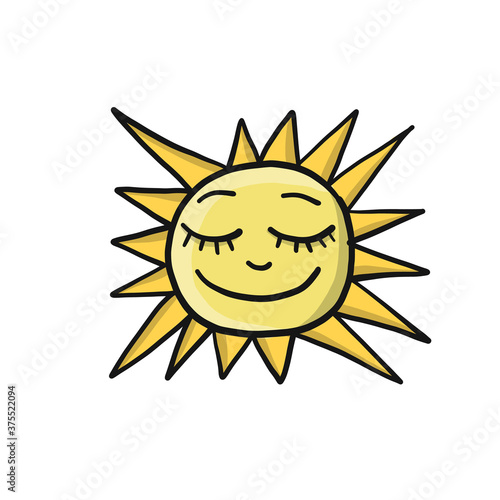 Hello Summer. Smiling funny sun icon