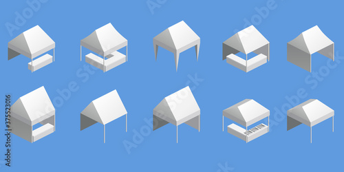 Set canopy tent trade event isometry, folding promotional outdoor advertising show pop-up