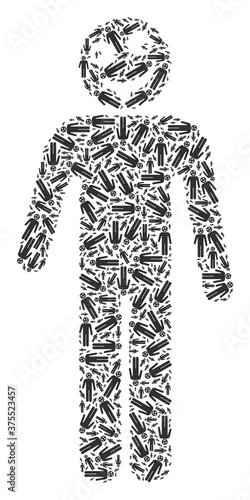 Vector idiot person collage is designed from repeating recursive idiot person pictograms. Recursive composition of idiot person.