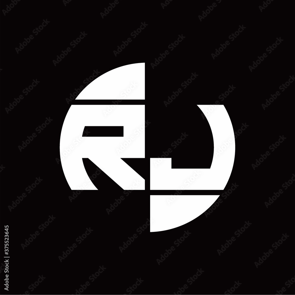 RJ Logo monogram with slice circle shape rotate design template RJ Logo monogram with slice circle shape rotate design template