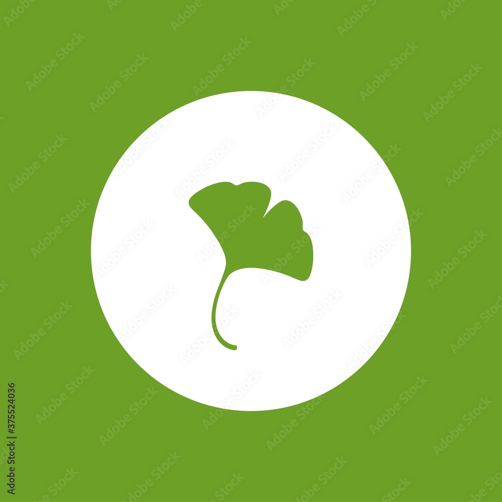 Cartoon flat green ginkgo biloba leaf in circle isolated on white. Nature eco icon. Cartoon flat green ginkgo biloba leaf in circle isolated on white. Nature eco icon.
