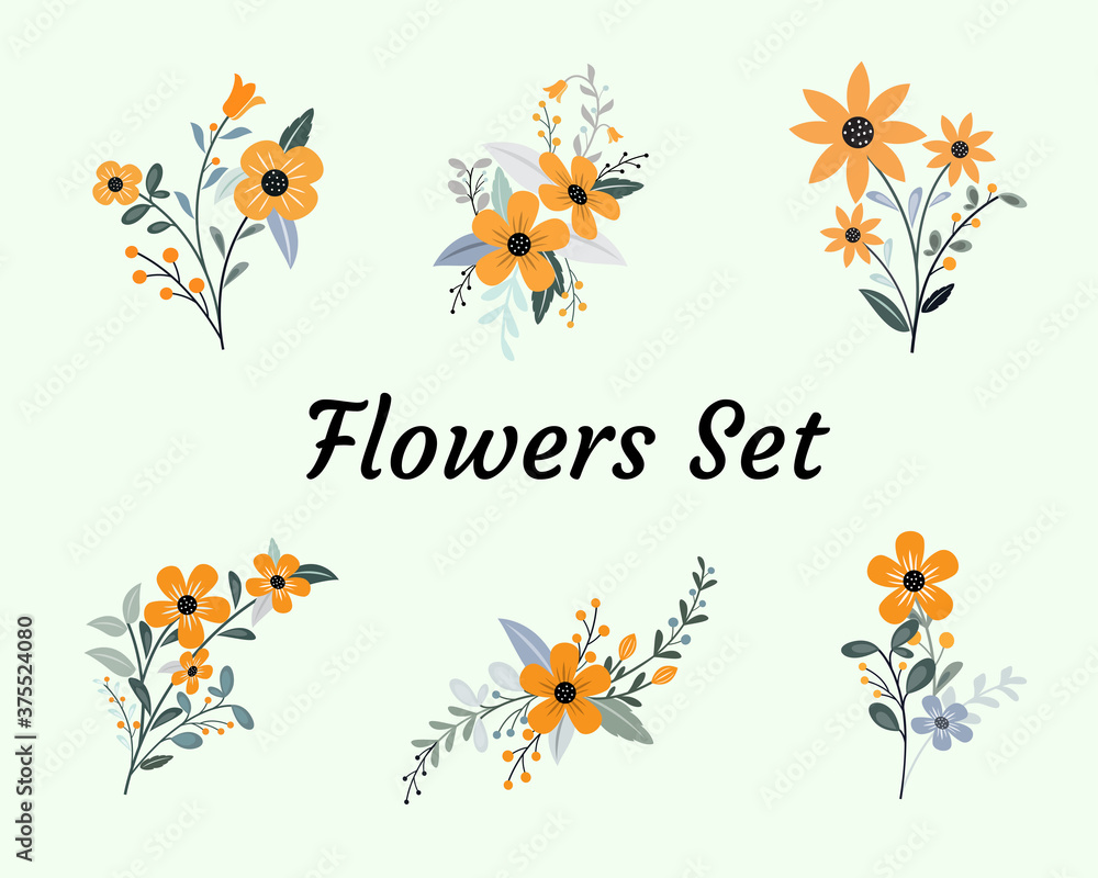 simple flat collection Floral set material design