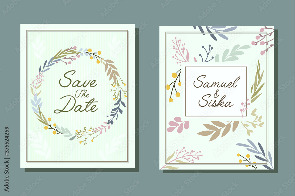 Obraz premium simple tropical leaf wedding invitation cover design