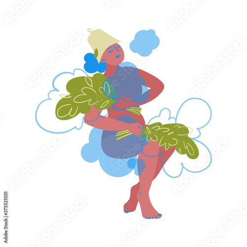 The girl is steaming in the bath. Rest and relaxation. Beauty, care, hygiene concept clipart. Vector. Flat style.