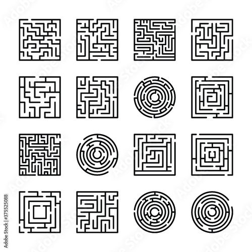 Maze Types Icons Set 