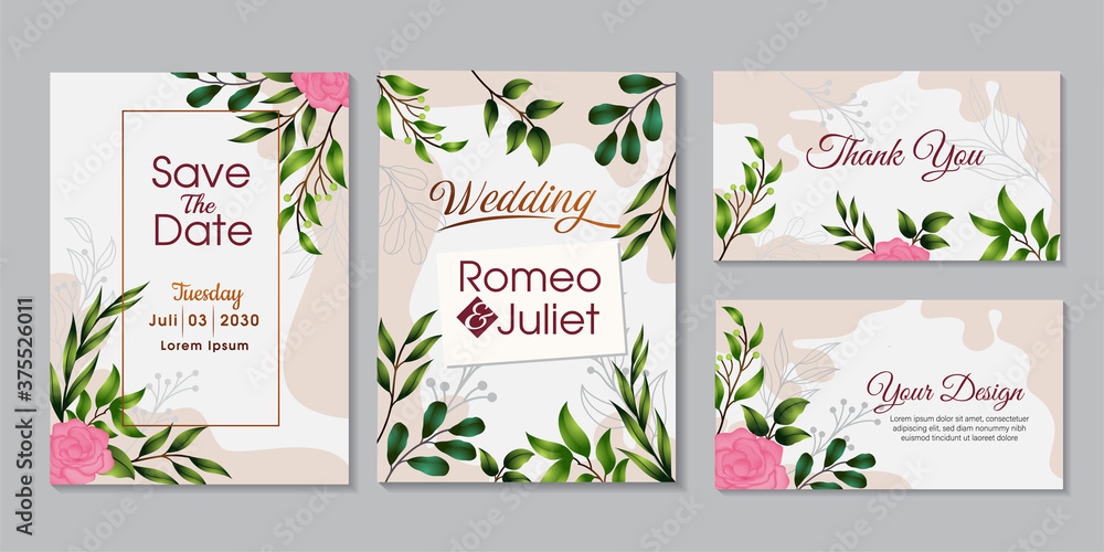 Set of card with natural flower, leaves. Wedding ornament concept. Floral poster, invite. Vector decorative greeting card design