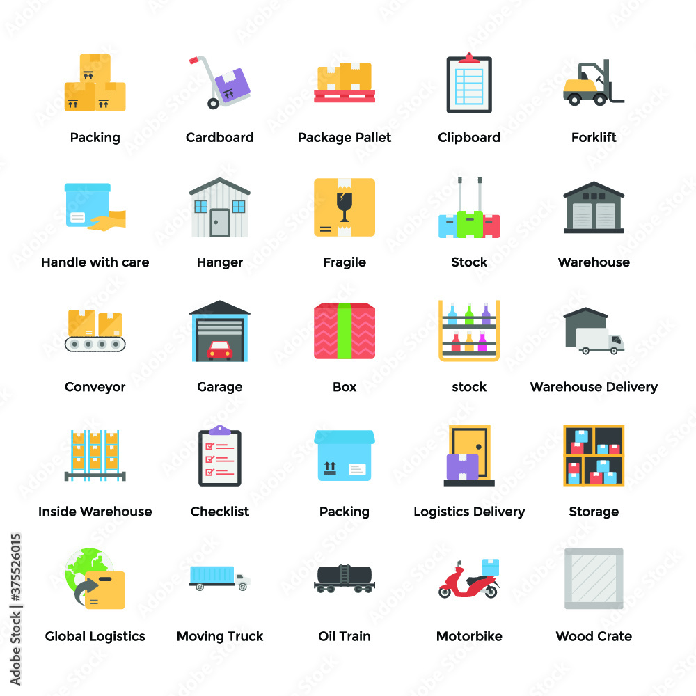 Warehouse Flat Icons Pack 