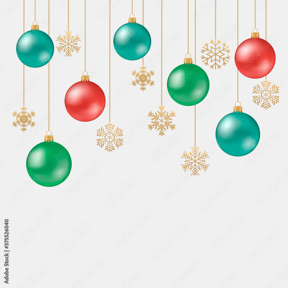 Christmas tree balls and snowflakes. Vector golden snowflakes for New Year.