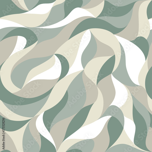Floral abstract light green and white vector seamless background for textile, wallpapers, wrapping, paper. Swirling waves. Delicate nature texture.