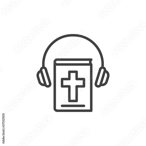Holy bible e-book line icon. linear style sign for mobile concept and web design. Religion lesson audio book outline vector icon. E-learning symbol, logo illustration. Vector graphics