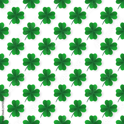 Seamless pattern with green clover leaves. Paper cut multilayer design. Modern background with repeating elements for packaging, printing, fabric. Vector. Vector illustration