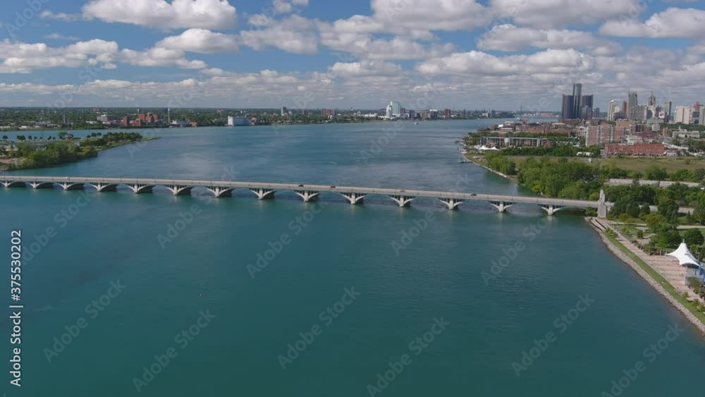 Aerial view of Detroit city landscape in the evening. This video was filmed in 4k for best image quality. Aerial view of Detroit city landscape in the evening. This video was filmed in 4k for best image quality.