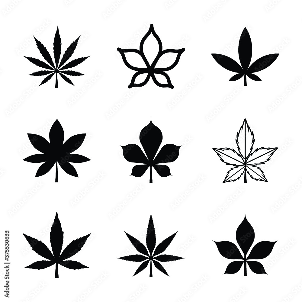 Hemp, Marijuana, and Pot Leave Line and Glyph Icons Set