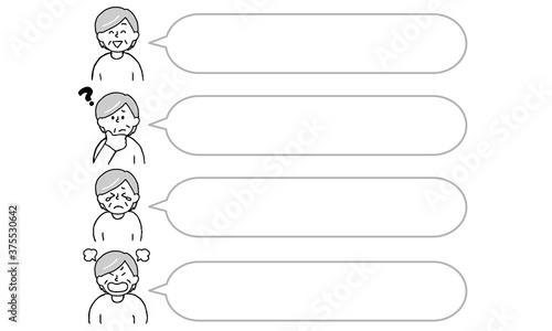 セリフ枠付きシニア女性上半身セット