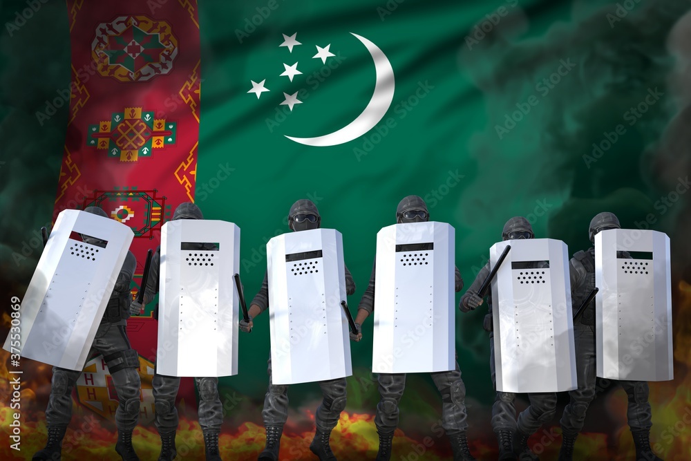custom made wallpaper toronto digitalTurkmenistan police guards protecting order against disorder - protest stopping concept, military 3D Illustration on flag background