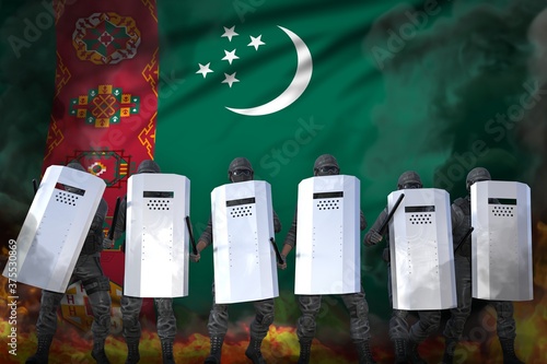 Wallpaper Mural Turkmenistan police guards protecting order against disorder - protest stopping concept, military 3D Illustration on flag background Torontodigital.ca