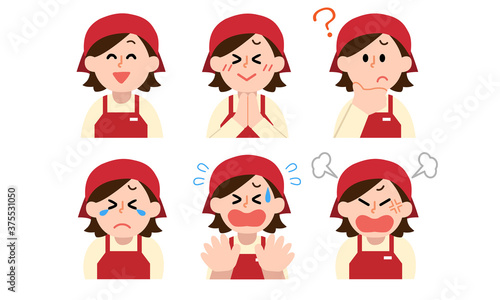 エプロン店員の女性上半身セット