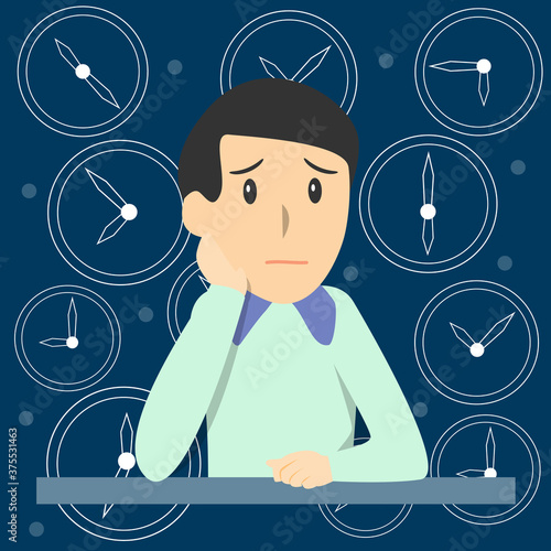 A man resting his chin on his hand,waiting for someone,thinking of something. Feeling bored vector concept.