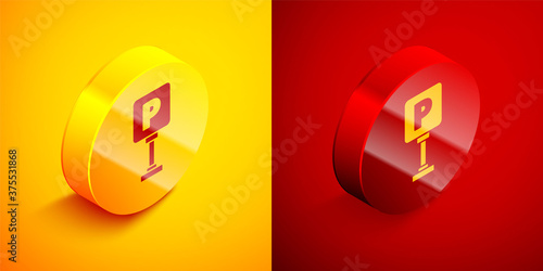 Free Download Isometric Parking icon isolated on orange and red background. Street road sign. Circle button. Vector Illustration. - GFXLoad