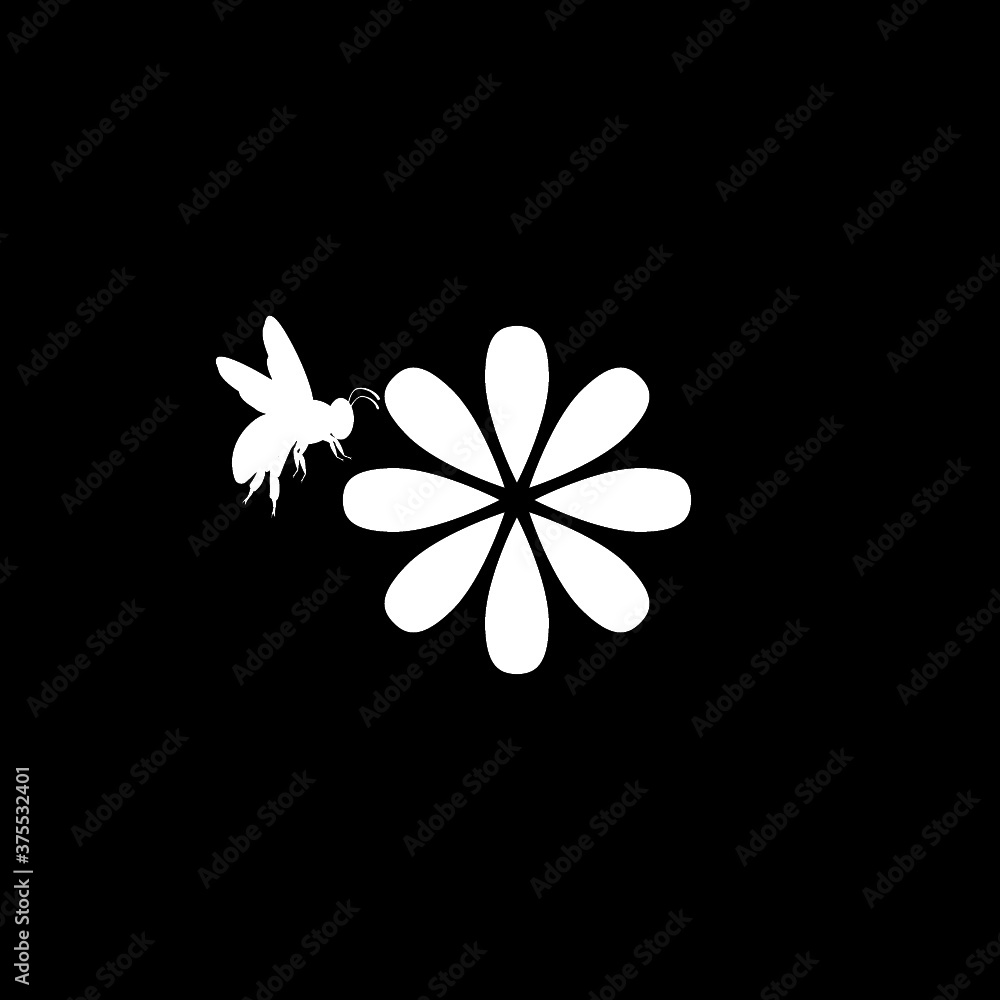 Bee on flower icon isolated on dark background Bee on flower icon isolated on dark background