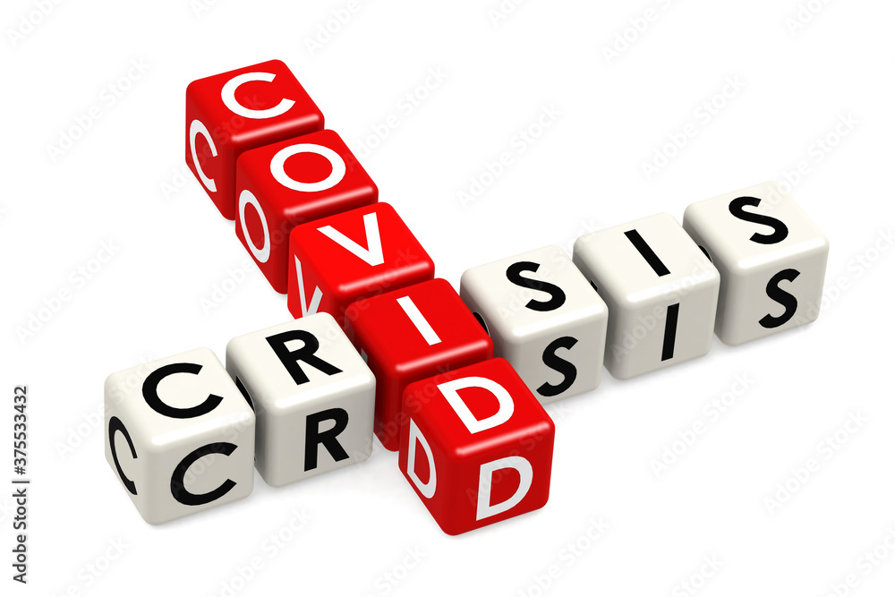 Covid crisis cube crossword on white background Covid crisis cube crossword on white background