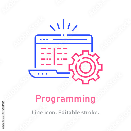 Programming line icon on white background. Editable stroke.