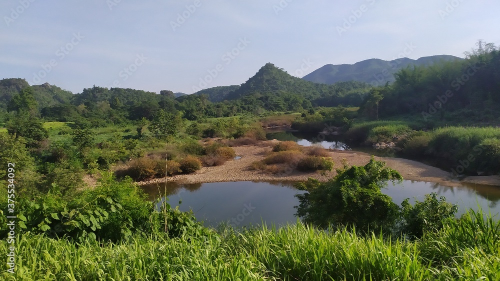 Bangkok to Chiang Mai Class 3 Train view lake in the mountains Bangkok to Chiang Mai Class 3 Train view lake in the mountains