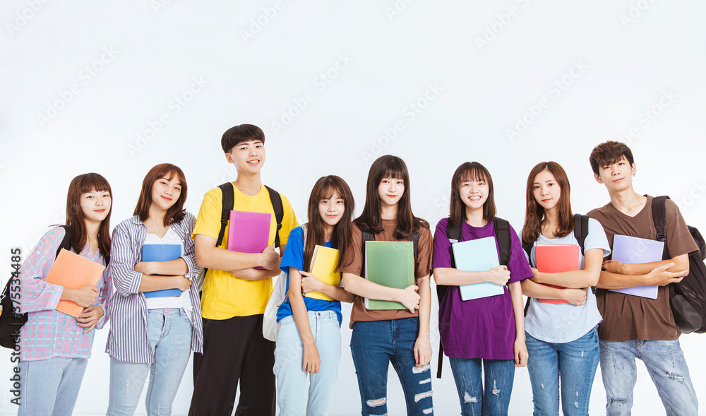 happy teenager student group standing together happy teenager student group standing together