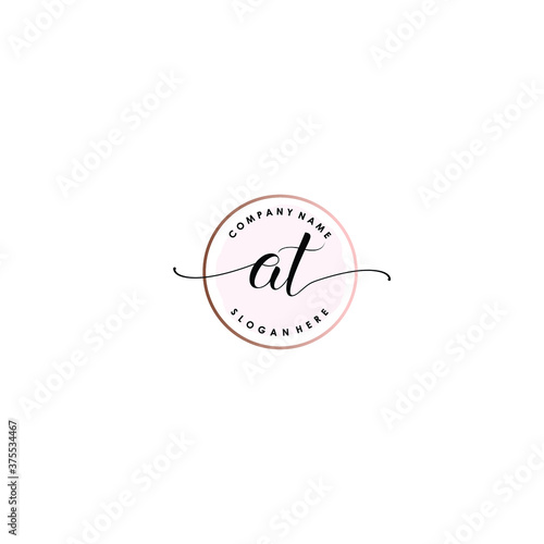 AT Initial handwriting logo template vector