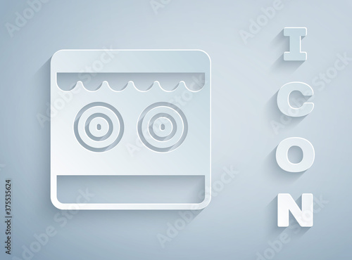 Paper cut Shooting gallery icon isolated on grey background. Paper art style. Vector.
