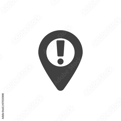 Attention navigation pin vector icon. filled flat sign for mobile concept and web design. Map pointer exclamation glyph icon. Symbol, logo illustration. Vector graphics