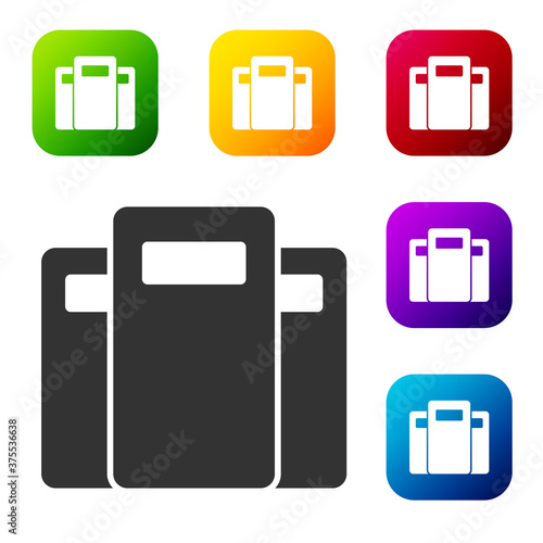 Black Police assault shield icon isolated on white background. Set icons in color square buttons. Vector.