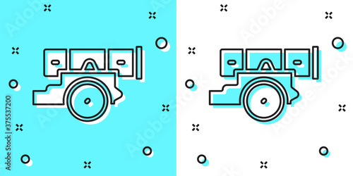 Black line Cannon icon isolated on green and white background. Random dynamic shapes. Vector.