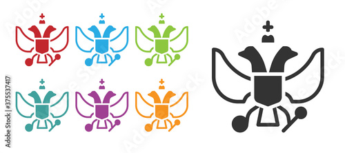 Black National emblem of Russia icon isolated on white background. Russian coat of arms two-headed eagle. Set icons colorful. Vector.
