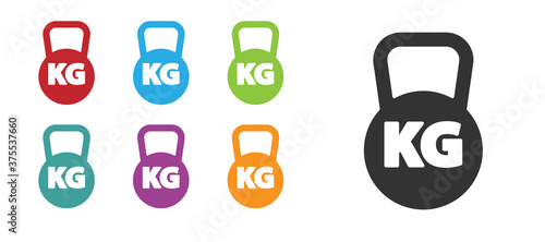 Black Kettlebell icon isolated on white background. Sport equipment. Set icons colorful. Vector.