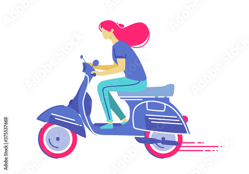 Happy young girl riding a scooter